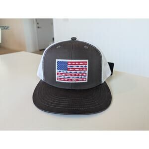 BASSDASH Flat Brim Trucker Cap Adjustable One Size Charcoal Grey Fish USA Flag